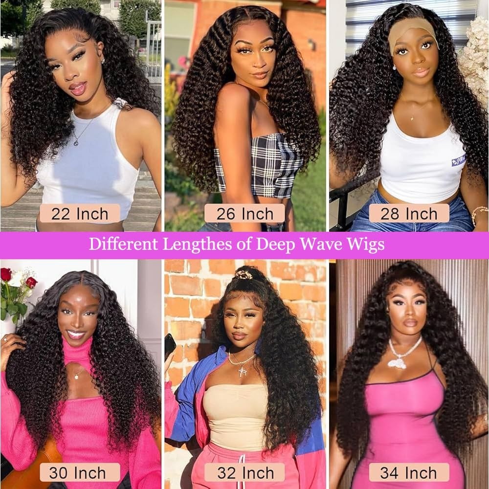 30″ Deep Wave Lace Front Wig – 200 Density, HD Transparent, Pre-Plucked Curly Ha