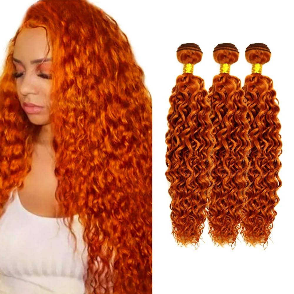 Aikebi Bundles Human Hair 8 10 12 Inch Water Wave Ginger Orange Color 350 Human