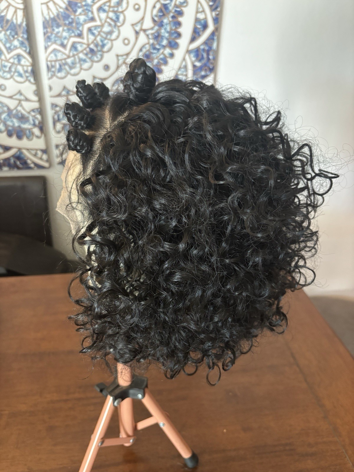 Lave Front Curly Synthetic Breaded Stylish Dark Brunette Bob Wig