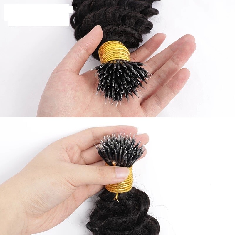 Brazilian Nano Ring Human Hair extension Loose Wave Nano Ring I Tip Hair 100Pcs