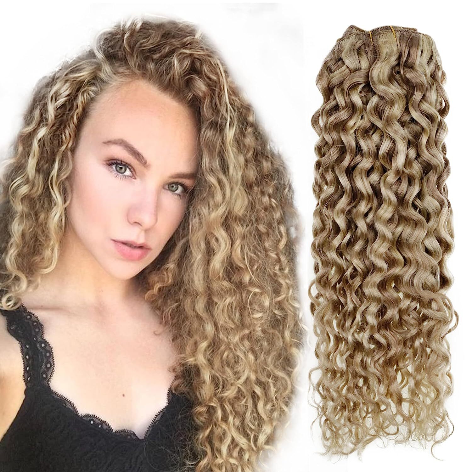 45cm to 70cm Natural Curly Clip In Extensions Human Hair 120g 7pcs Brown Black
