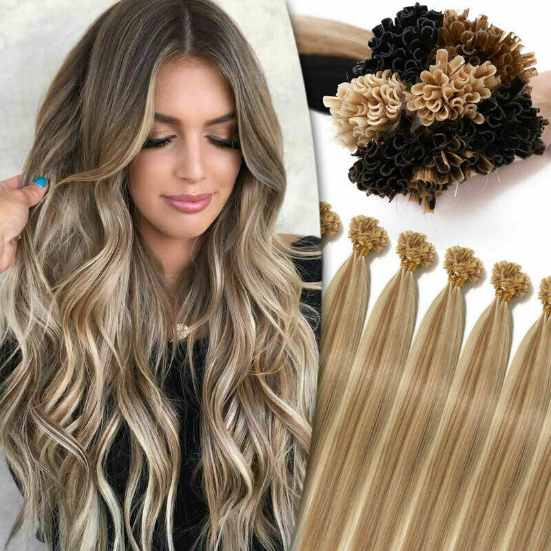 Keratin Pre Bonded Nail U Tip Remy Real Human Hair Extensions Full Head Thick 1g