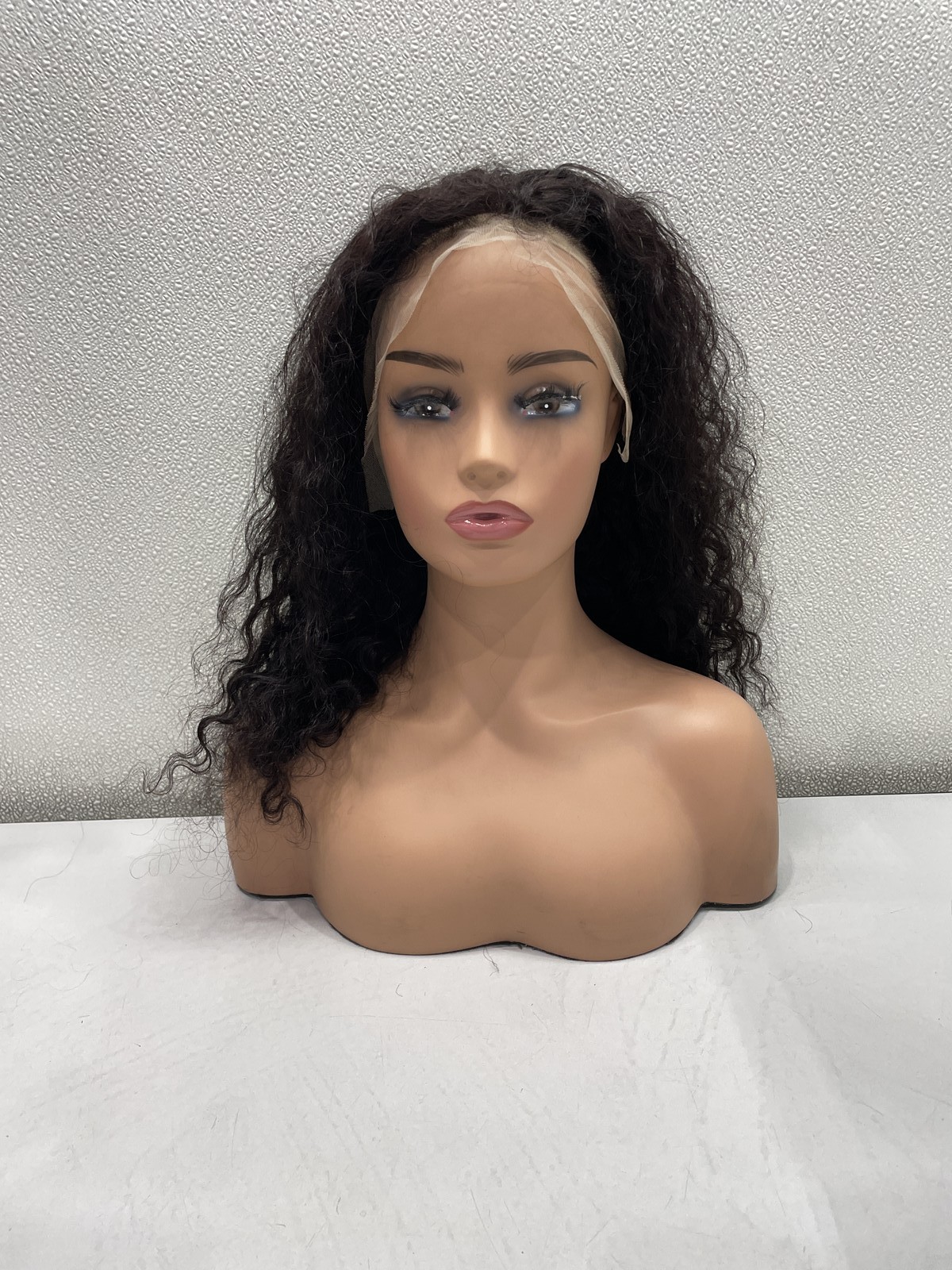 Natural Black Deep Wave Human Hair Blend 13×4 Lace Front 180% Density Wig, 16″