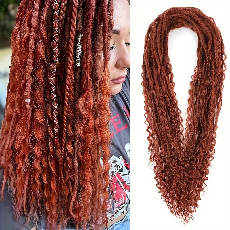 24inch Double Ended Dreadlocks Extensions 0.6cm Boho Curly Locs Synthetic Dreads