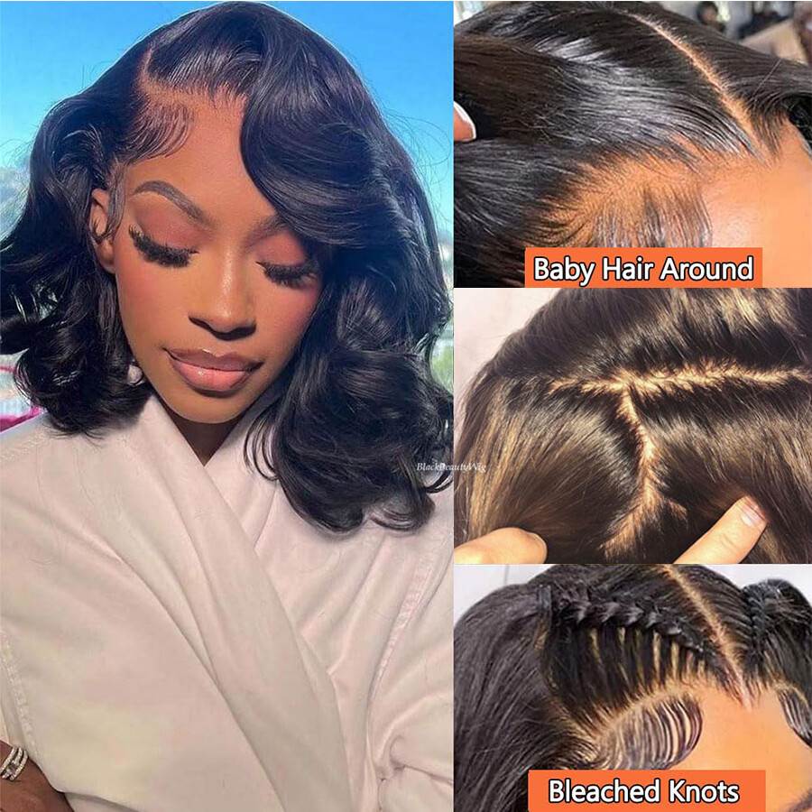 Short Wavy Silk Base Full Lace Human Hair Wig Pre Plucked Silk Top Lace Wig