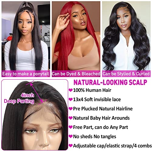 220% Density HD Transparent Lace Front Wigs Human 26 Inch (Pack of 1) Natural