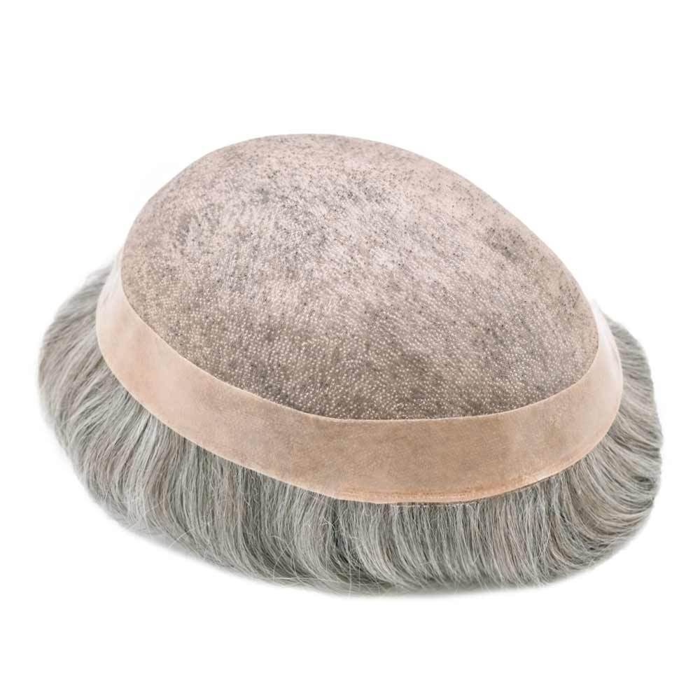 US Mens Toupee For Men Fine Mono Poly Around Human Hair Replacements Hairpieces