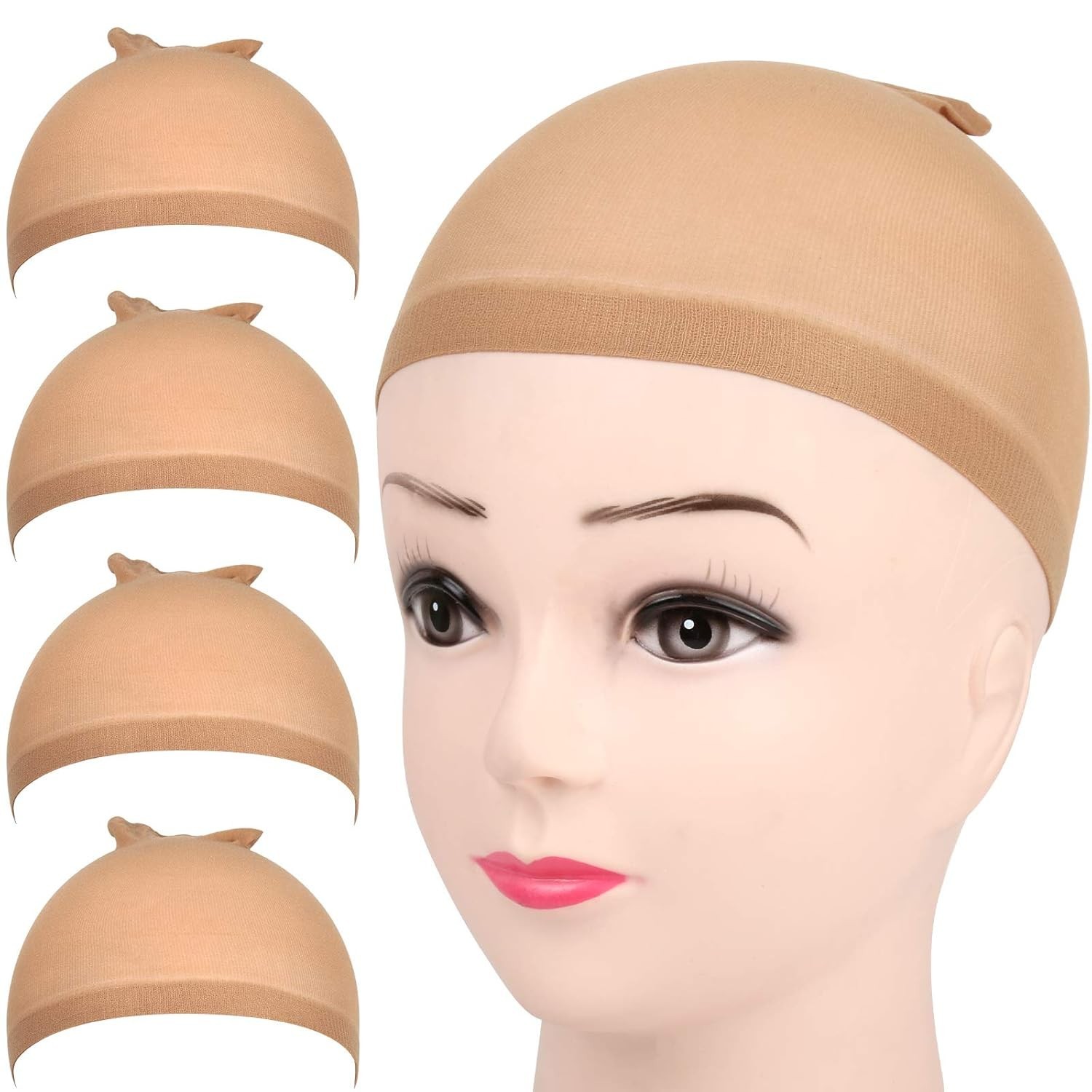 Comfort Fit Light Brown Wig Caps – 4-Pack Stretchy Nylon, One Size Fits Most