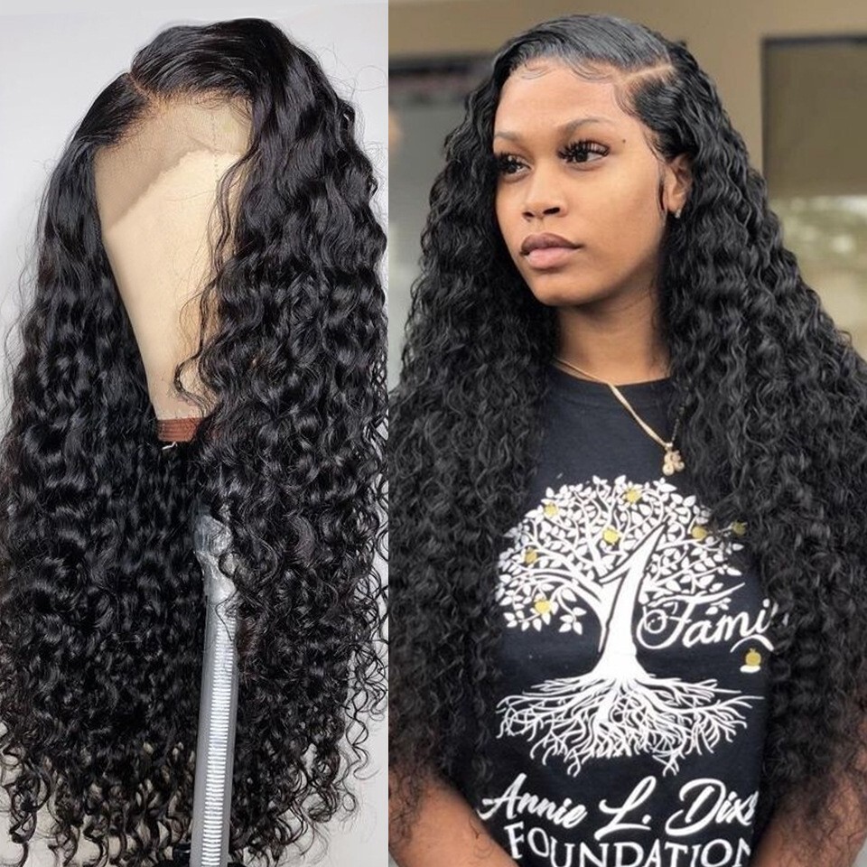 1 set Hair Front Wig Womens Brazilian Long Curly Lace Wavy Hair Wigs Pre plucked