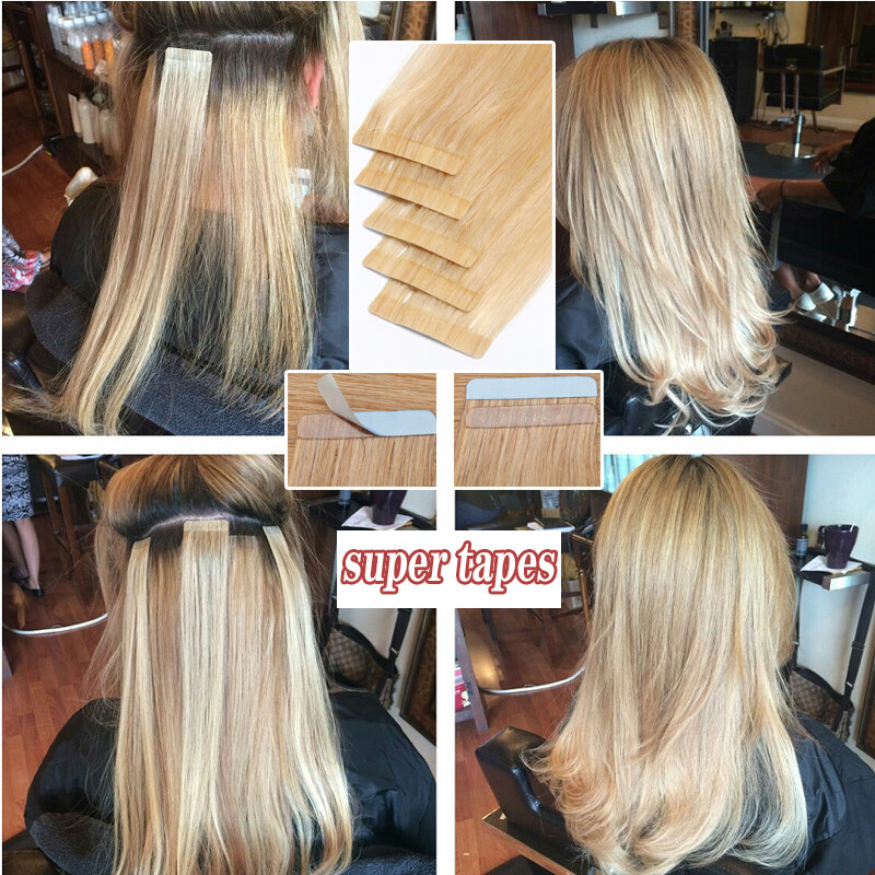 Tape In Hair 20/40/60pcs 100% Russian Human Extensions Thick Skin Weft ombre 22″