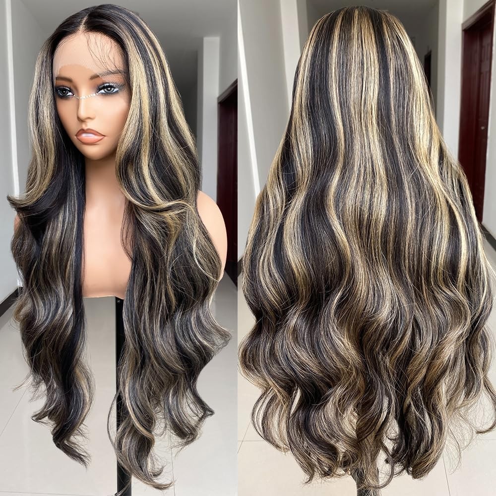 Lace Front Wig Human Hair Blend Ombre Body Wave Wigs