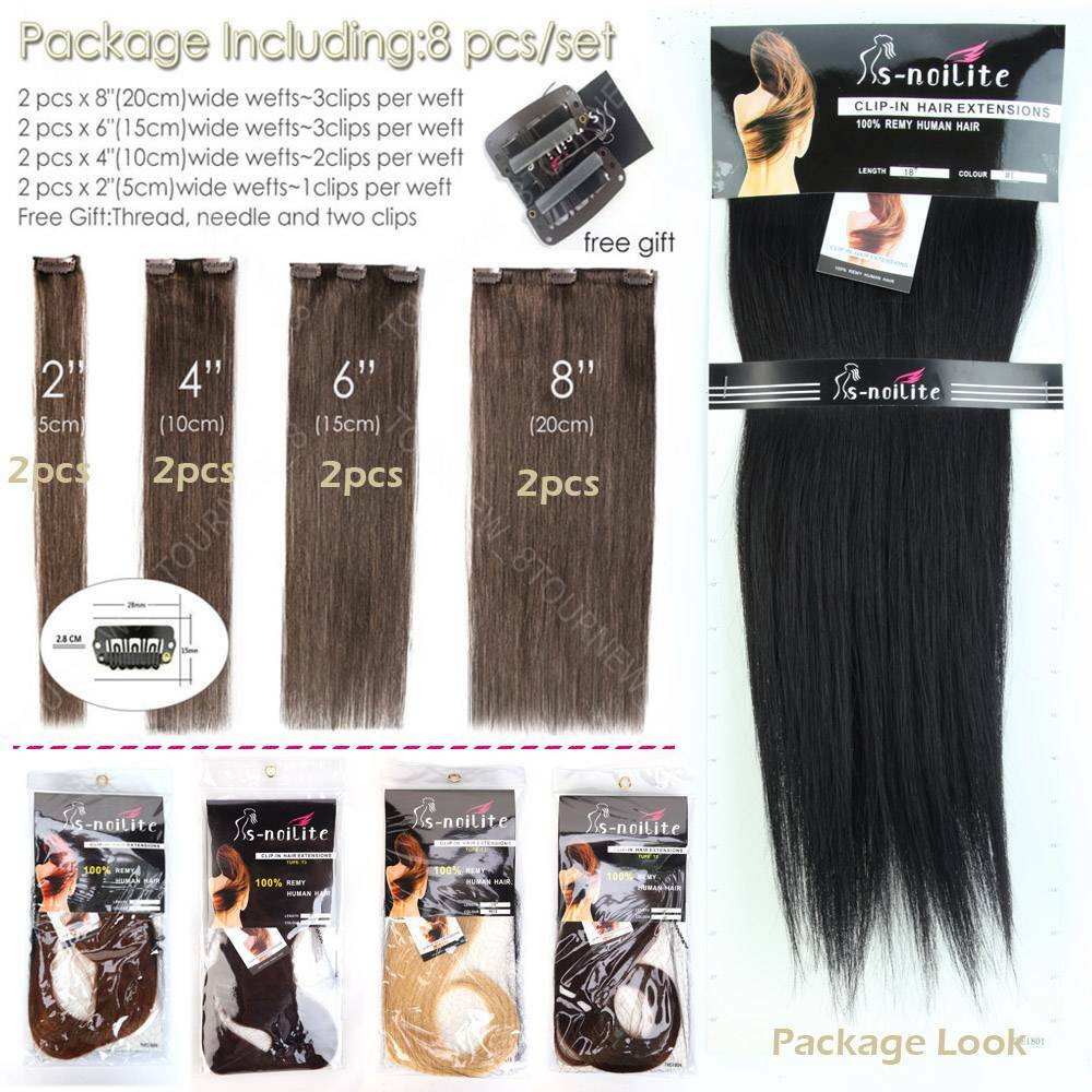 Brazilian Thick Clip In Double Weft Full Head 100% Human Hair Extensions Remy US