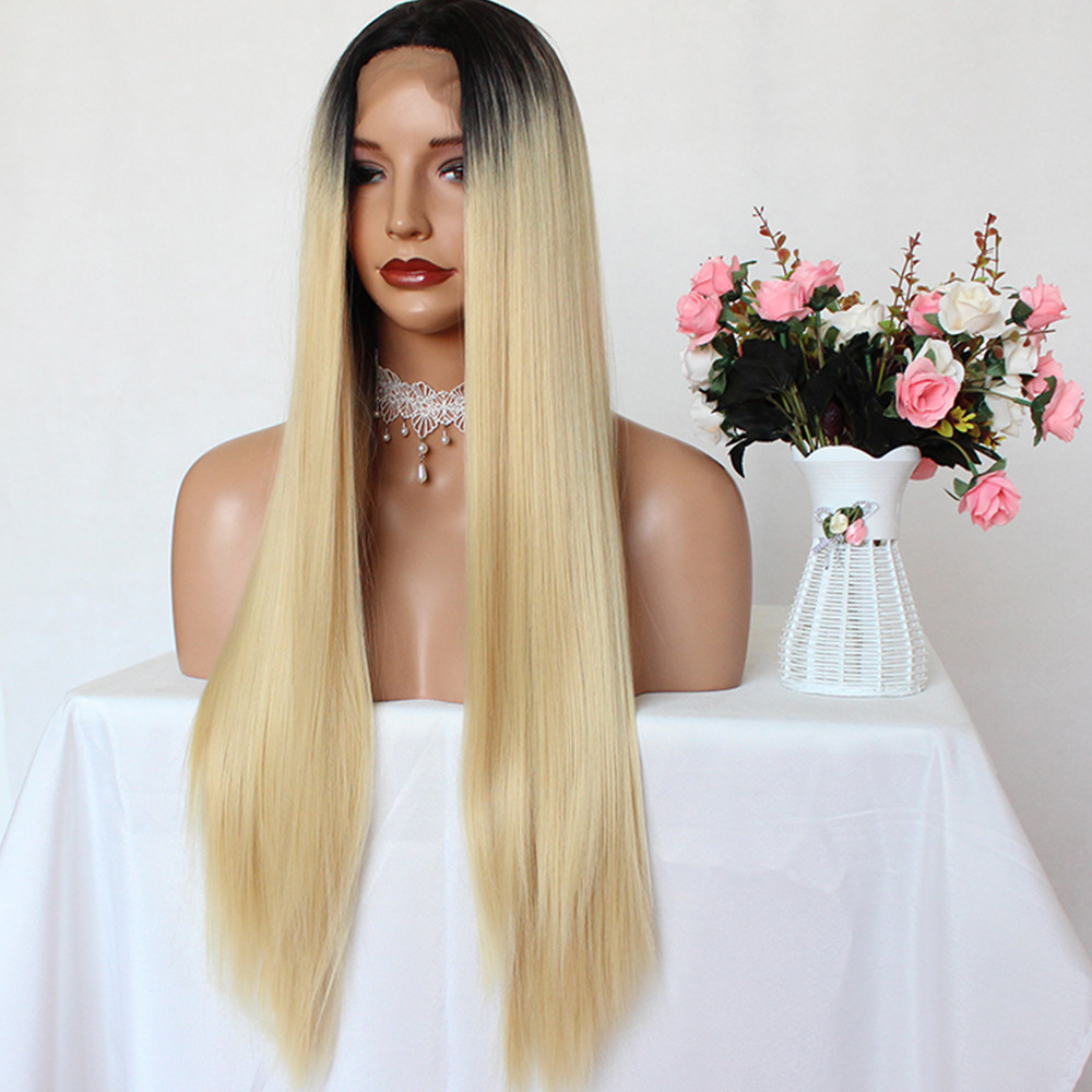 #1b/#613 Lace Front Wigs Fiber Ombre Color Synthetic Lace Hair Silky Straight