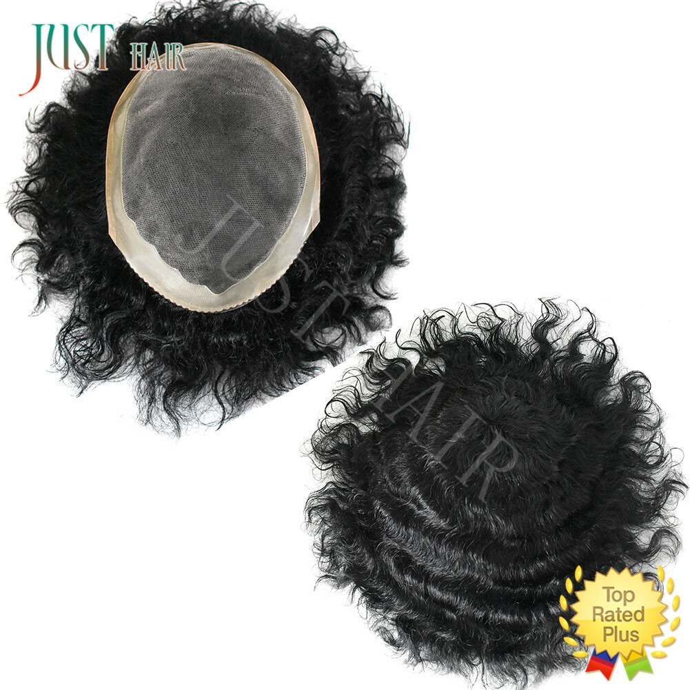 Afro Toupee For Black Men Fine Mono Lace Curly Human Hair Poly Weave System 20MM