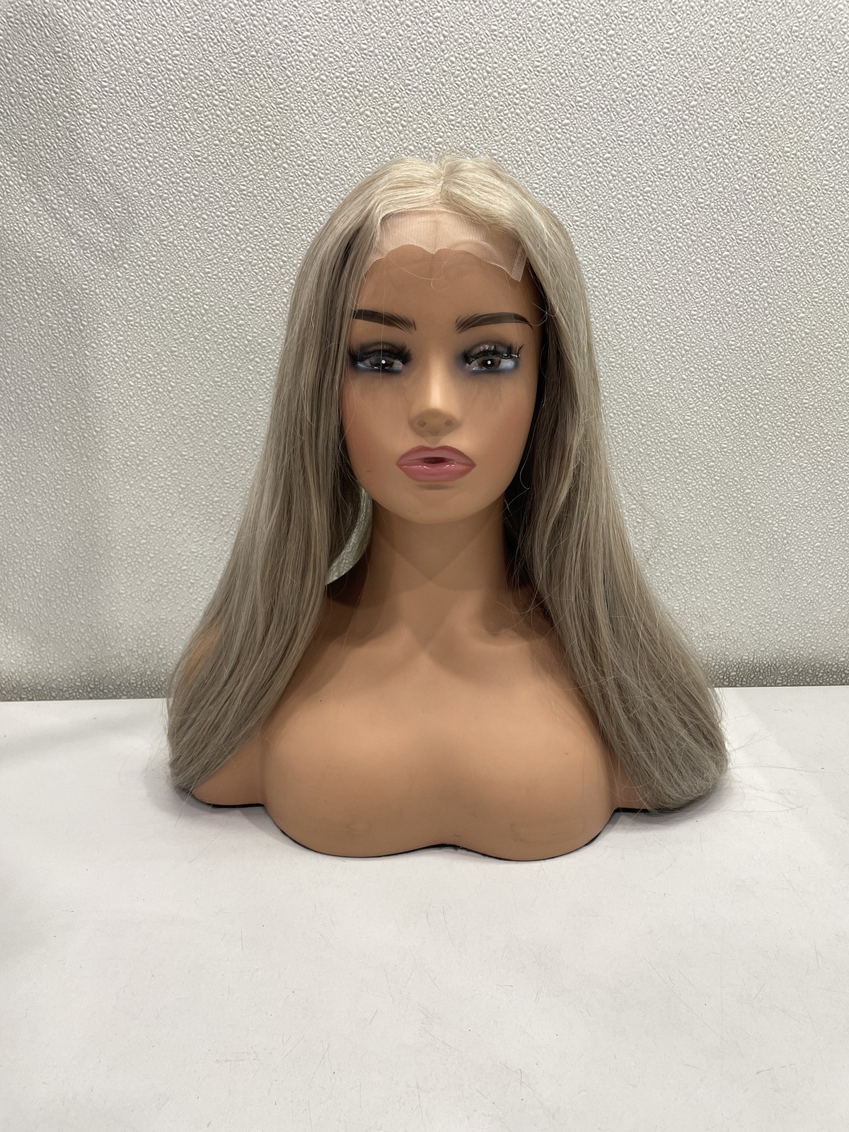 Gladys Ash Blonde Straight Long Synthetic Hair Lace Front Glueless Wig, 36″