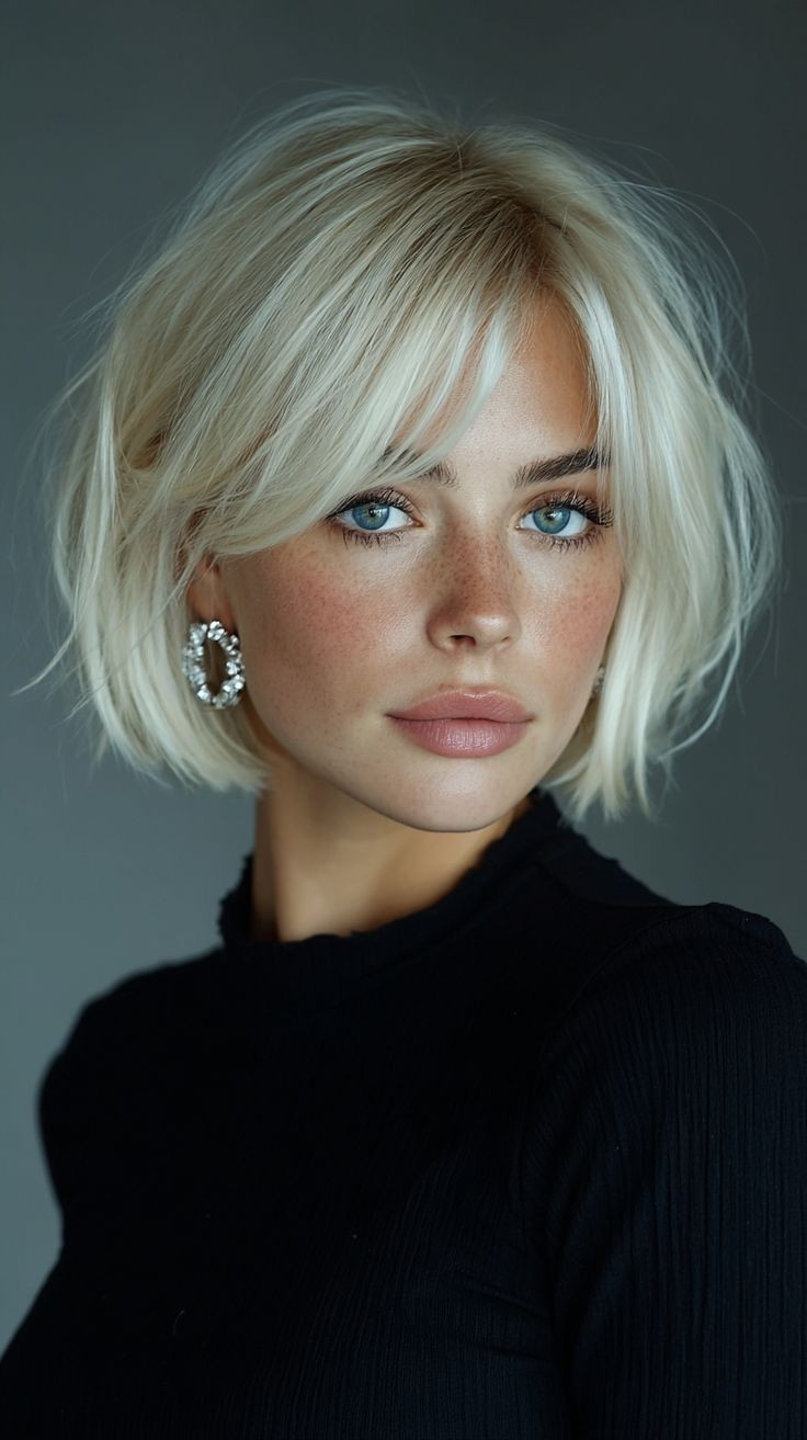 Ombre Platinum Blond Wigs Bob Wigs Ash Roots 100% Human Hair Lace Front Wigs 8″