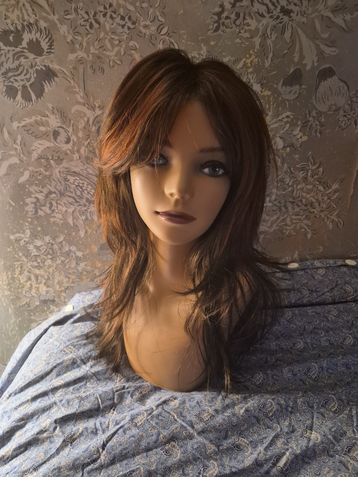 ENVY BROOKE Layered Straight Synthetic Wig Wefted/Basic Cap Free-Part Red Brown