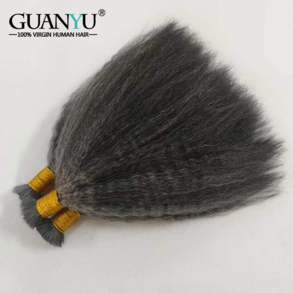Black And Gray Color Highlighted Hair Bulk Micro Braiding Hair Weaving Kinky Str