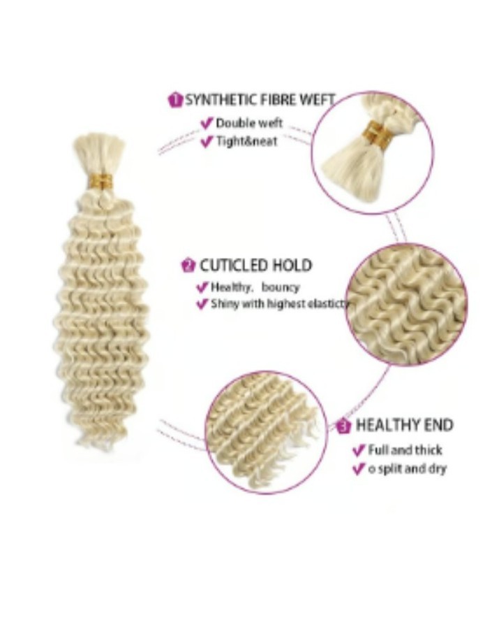 Boho Style Deep Curl Bulk Hair 20″ #613 Platinum Blonde Box Braids Crochet Synth