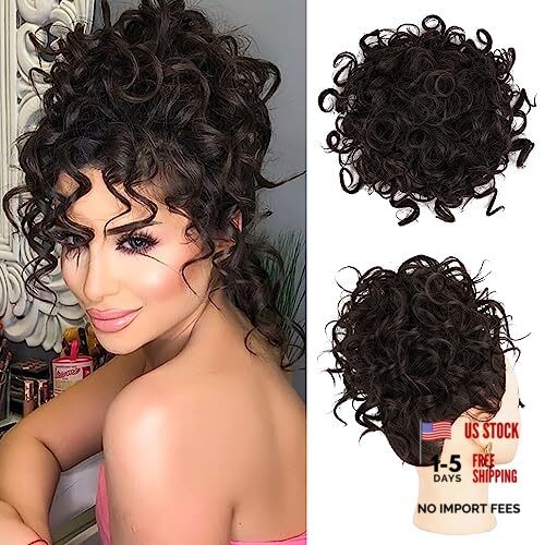 Women’s 70g Messy Bun Hair Piece – Elastic Drawstring – Dark Brown – Wave