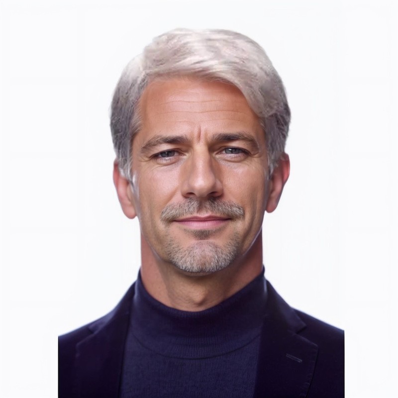 Men’s Short Gray Wig Asymmetrical Part Synthetic Hair Wig for Middle Old Age