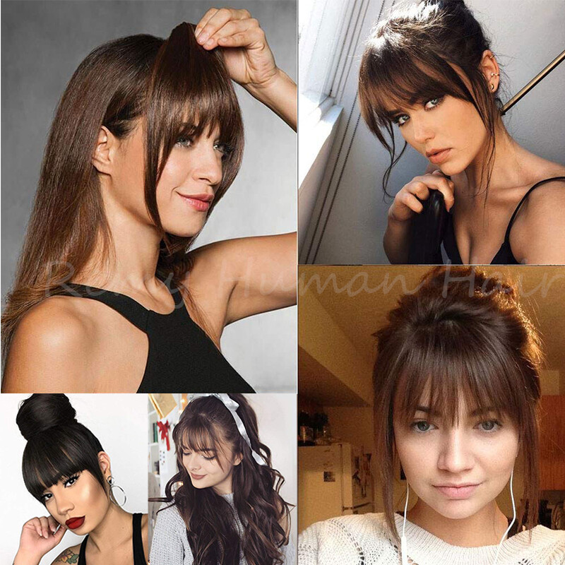 Thick Fringe Bangs 100% Remy Human Hair Extensions Clip In Hairpiece Topper Thin