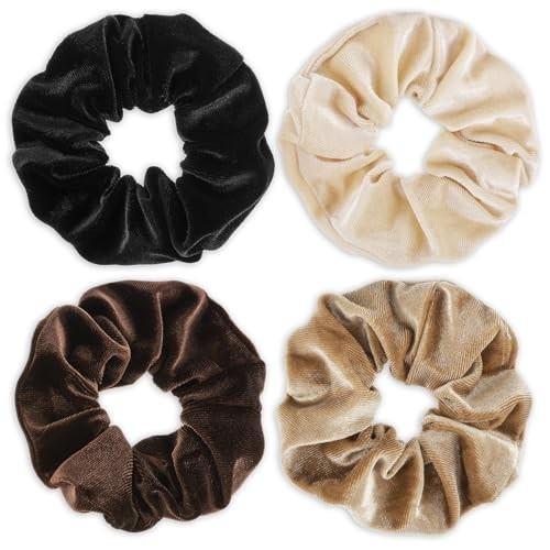 Large Scrunchies for Women 4Pcs Velvet Black; Beige; Dark Brown; Light Brown