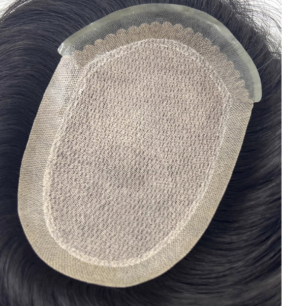 Handcrafted invisible Mens Toupee Hairpiece, front french lace, 0.1mm thin silk