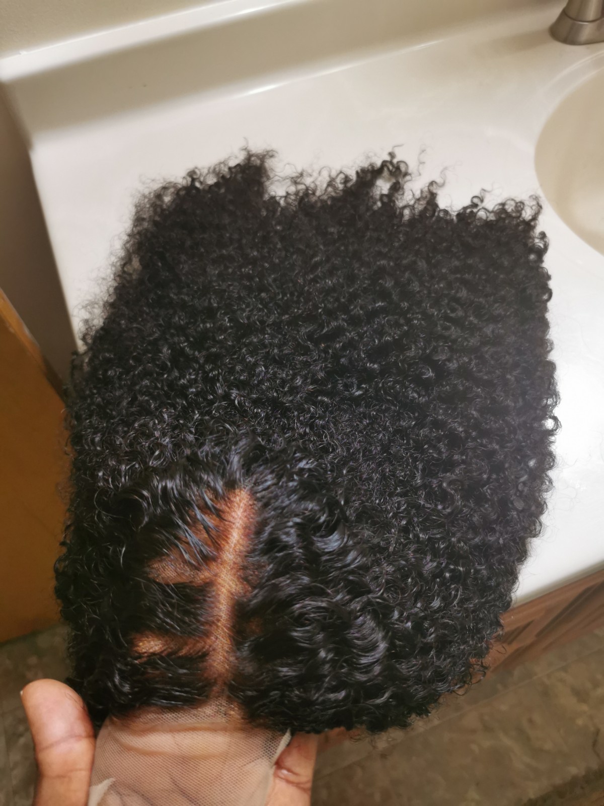 Quality Natural Black Jerry Curly Human Hair Glueless Closure Wig 24″ Handmade
