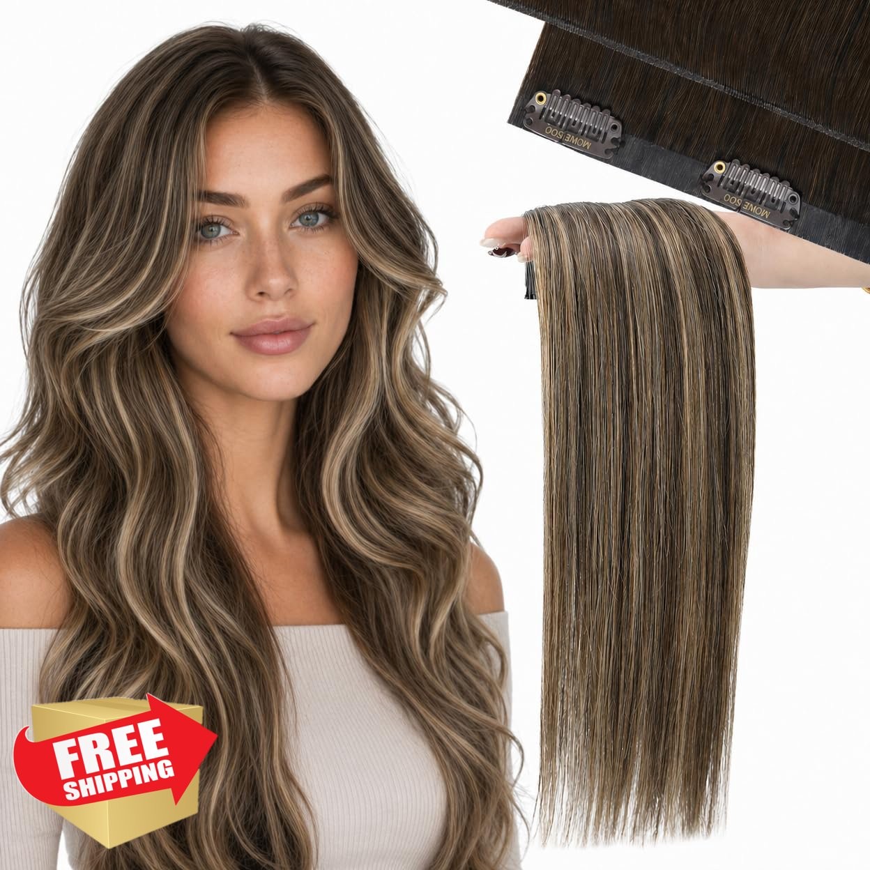 Moresoo Medium Brown Caramel Genius 16 inch 120g clip hair extensions