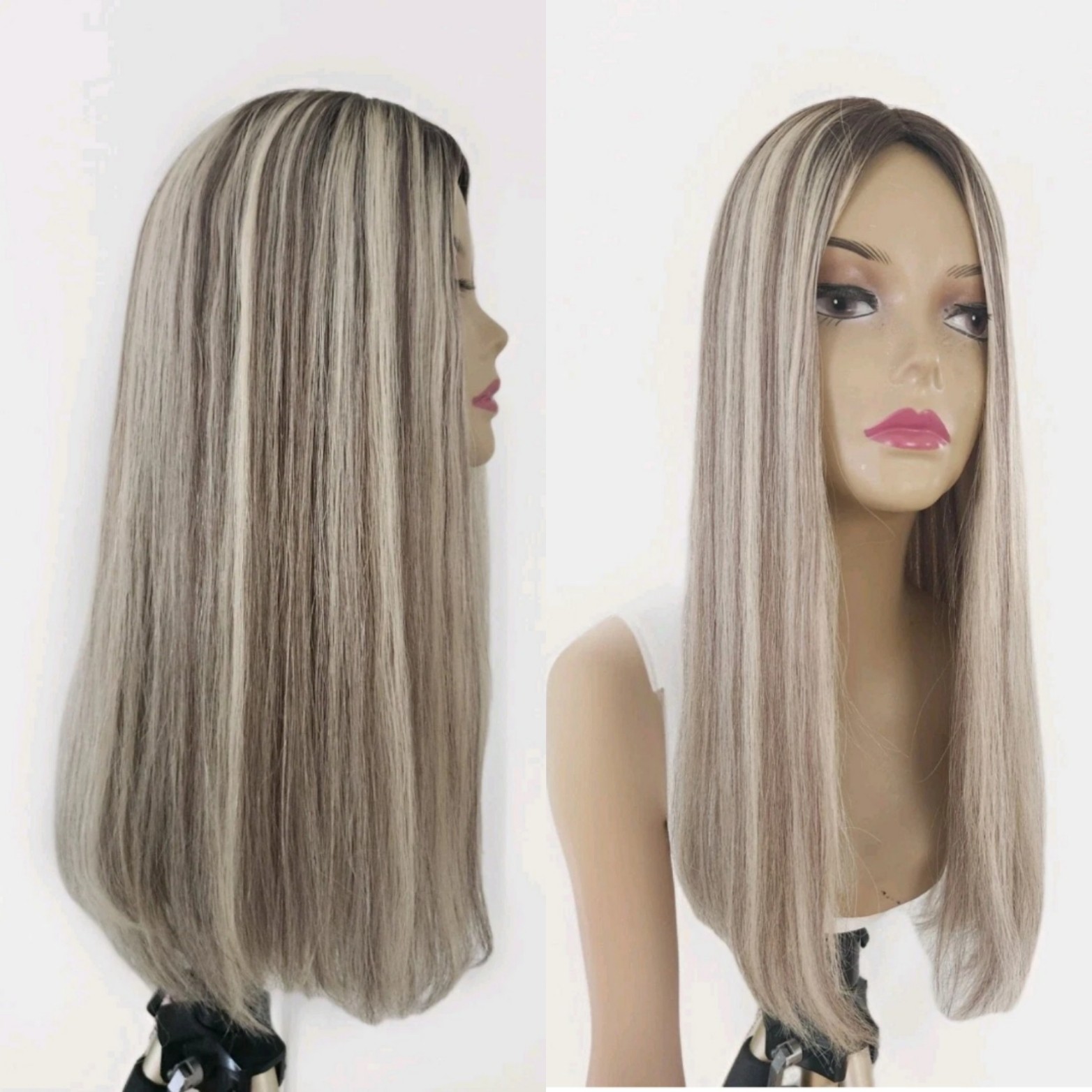 100% HUMAN HAIR 22” ASH BLONDE DIMENSIONS TOPPER SILKTOP 8”X8” FREE PARTING