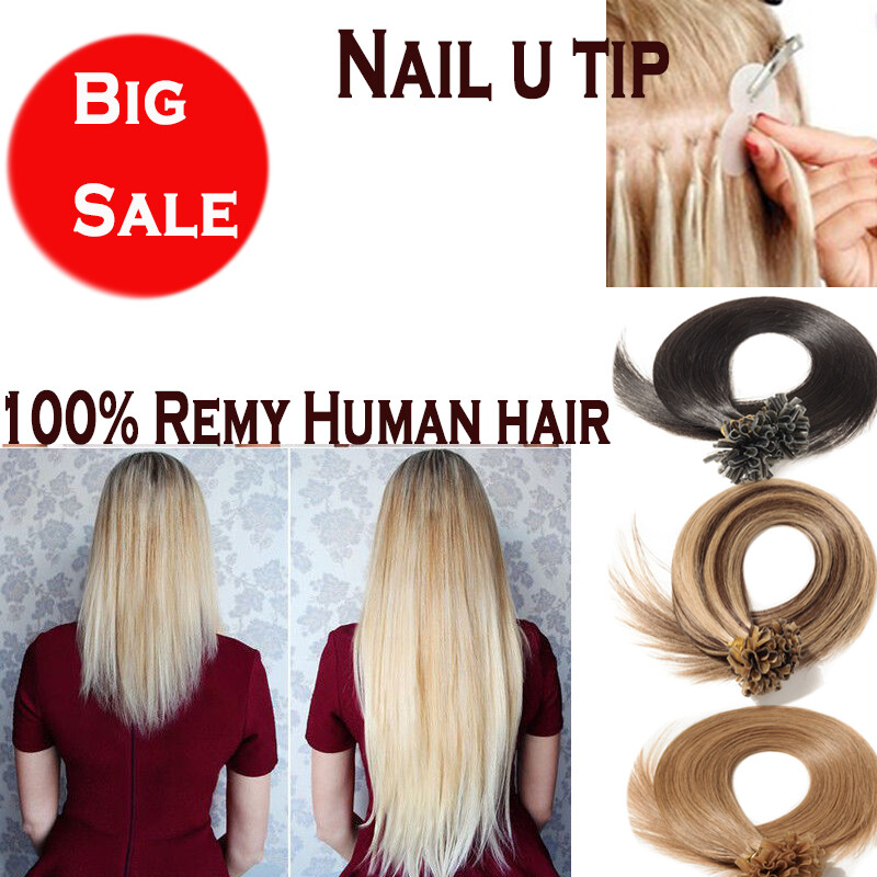 100 Strands U Nail Tip Pre Bonded Fusion Straight Remy Human Hair Extensions C13