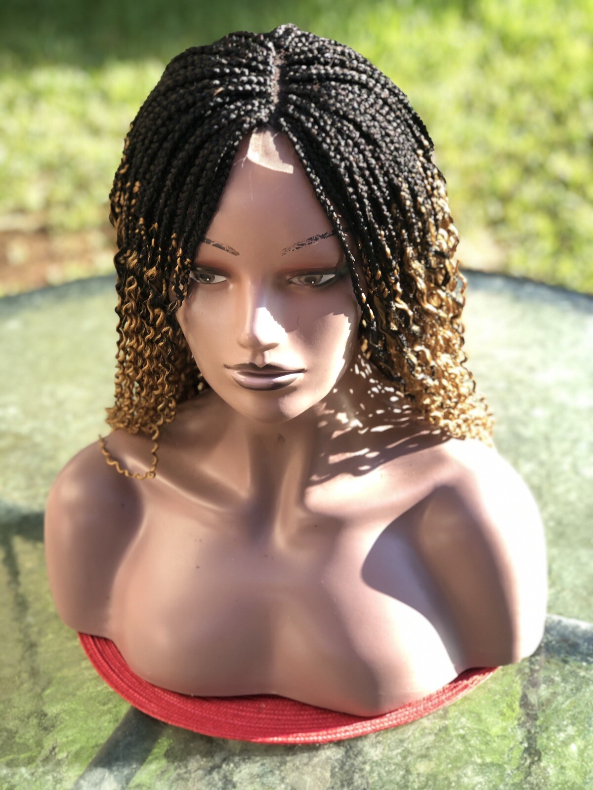 Braided Wavy Wig .. Custom made.color Is Gold & Black.The Length Is 22inches.