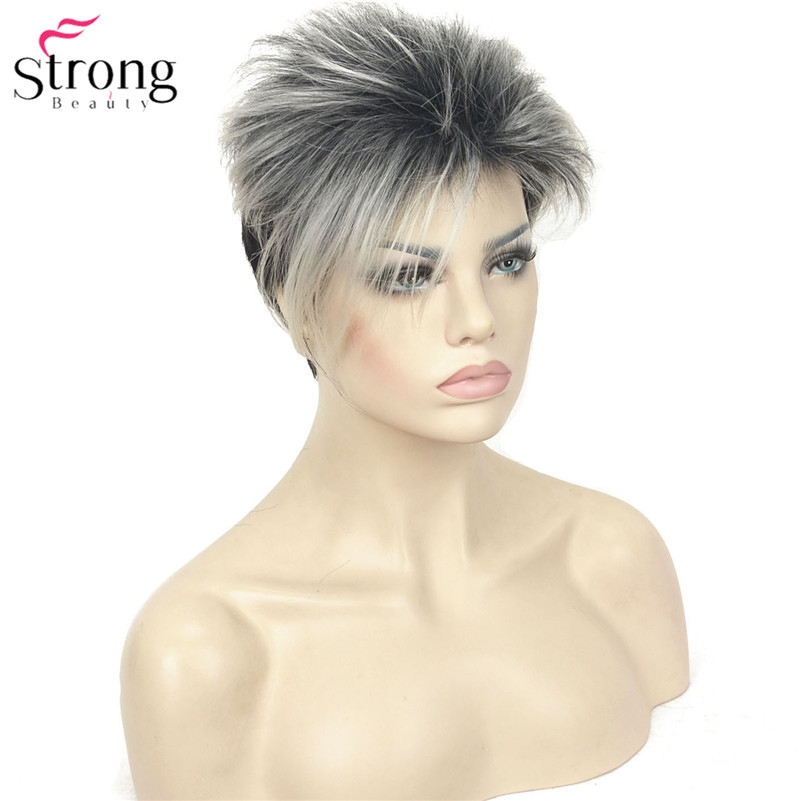 StrongBeauty Short Asymetrical Black Blonde Ombr Synthetic Women’s Wig