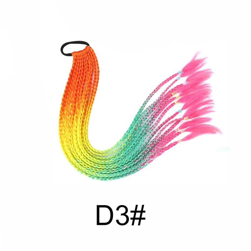 Gradient Colored Braided Ponytail Extension Elastic Rubber Band for Women Girls