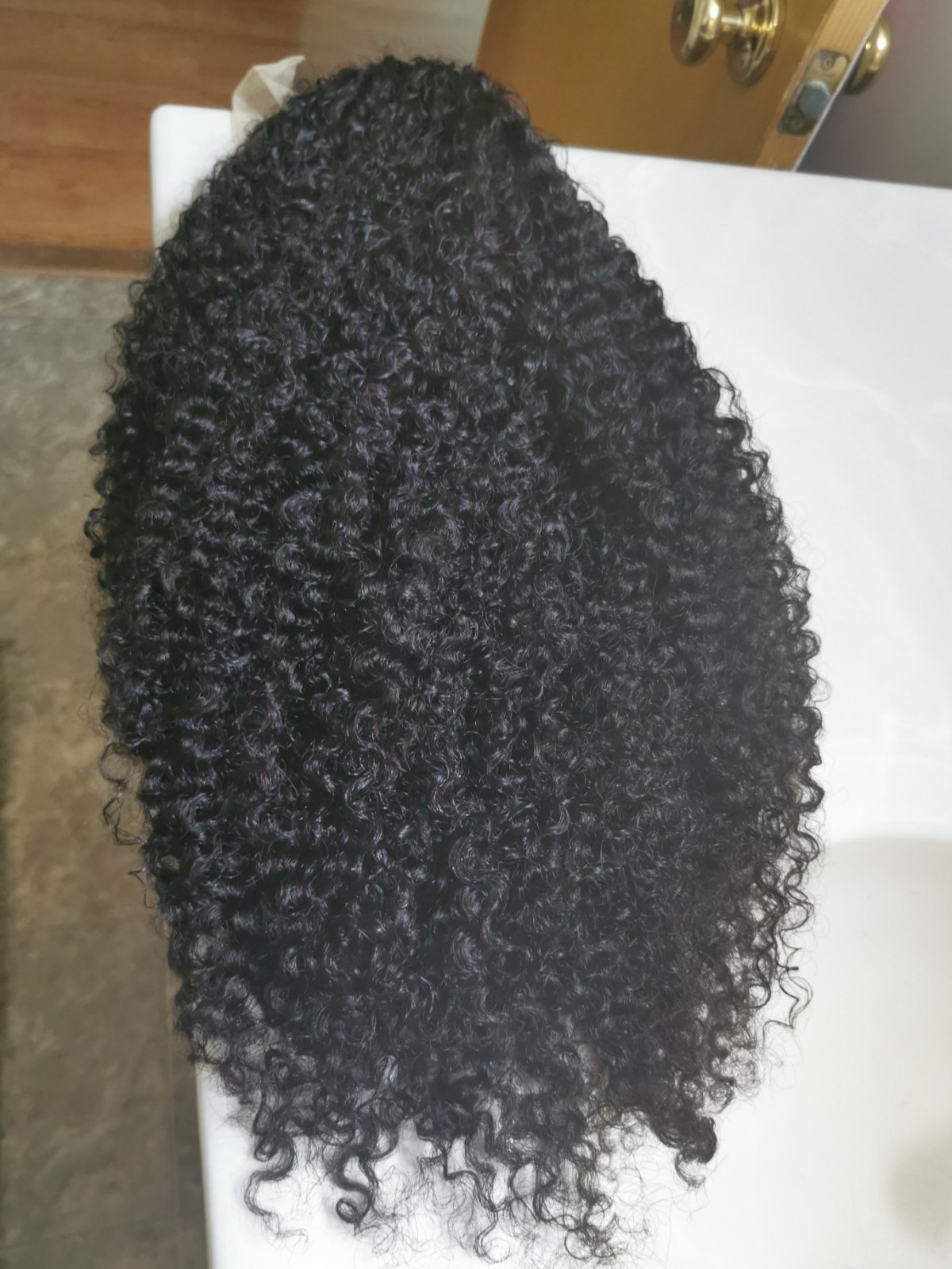 Quality Natural Black Jerry Curly Human Hair Glueless Closure Wig 24″ Handmade
