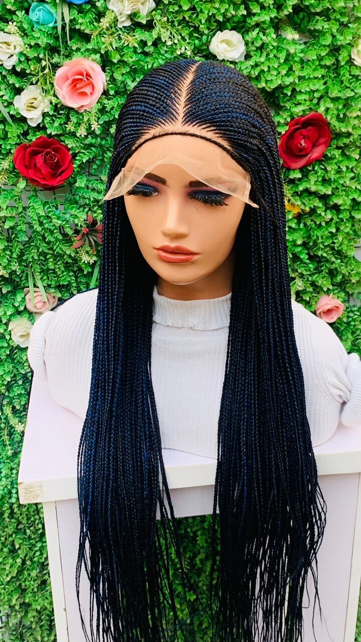 African Braided Wig On 8*8 Closure. Blue/Black 40″