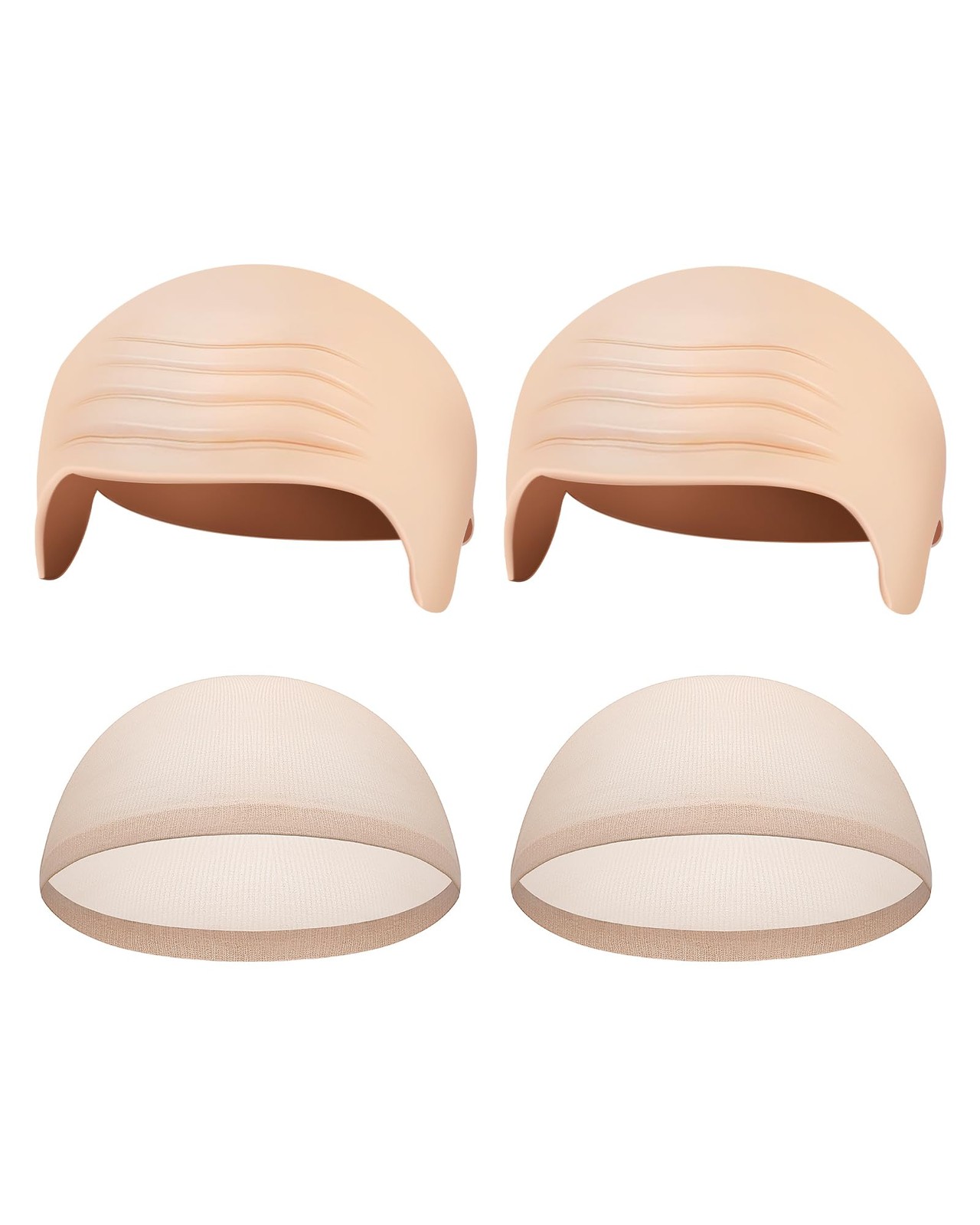 Hoedia 2-Pack Latex Bald Cap with 2 PCS Wig Caps 3 cm x 2 x 1 cm, Natural