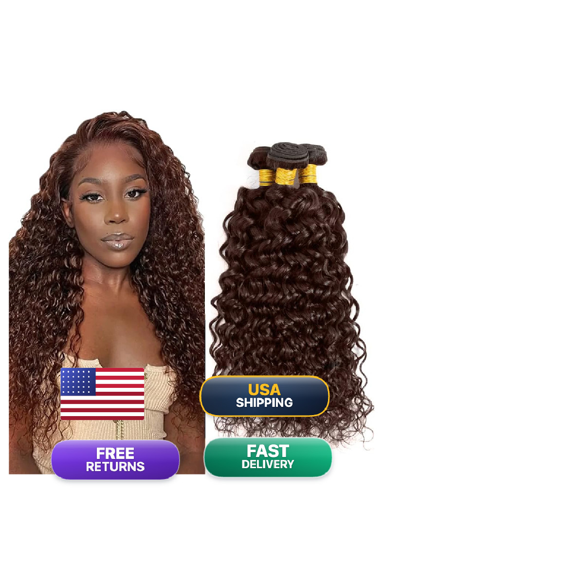 Yuksoocosh Chocolate Brown Water Wave Bundles Color 4 Human Hair Extensions