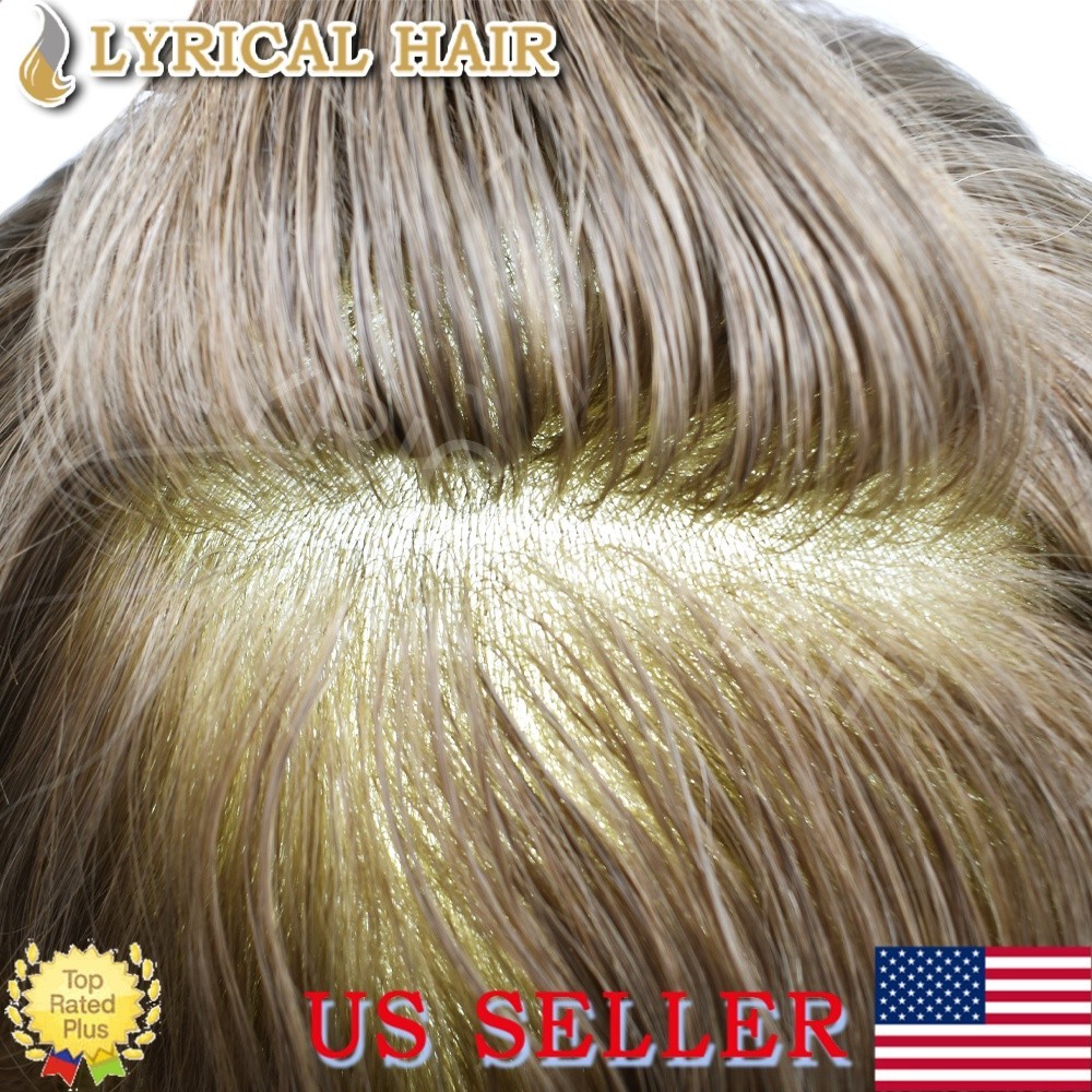 Full PU Mens Toupee Human Hair Replacement System Black Grey Brown Hairpiece Wig