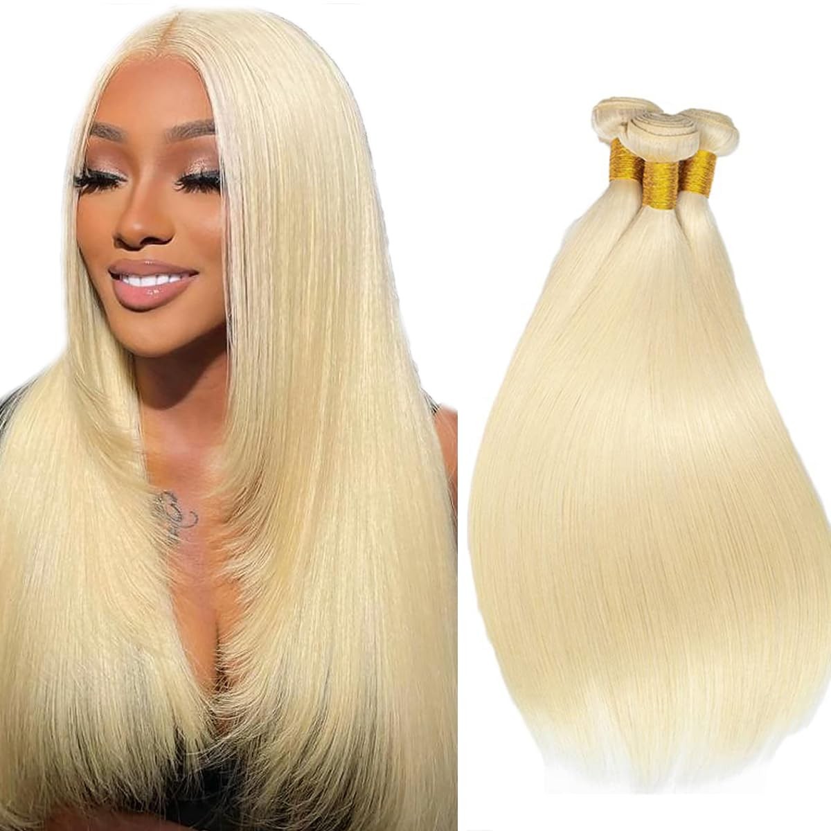 #613 Blonde Bundles Human Hair Color 613 Straight Bundles 12 14 16 Inch Brazi…