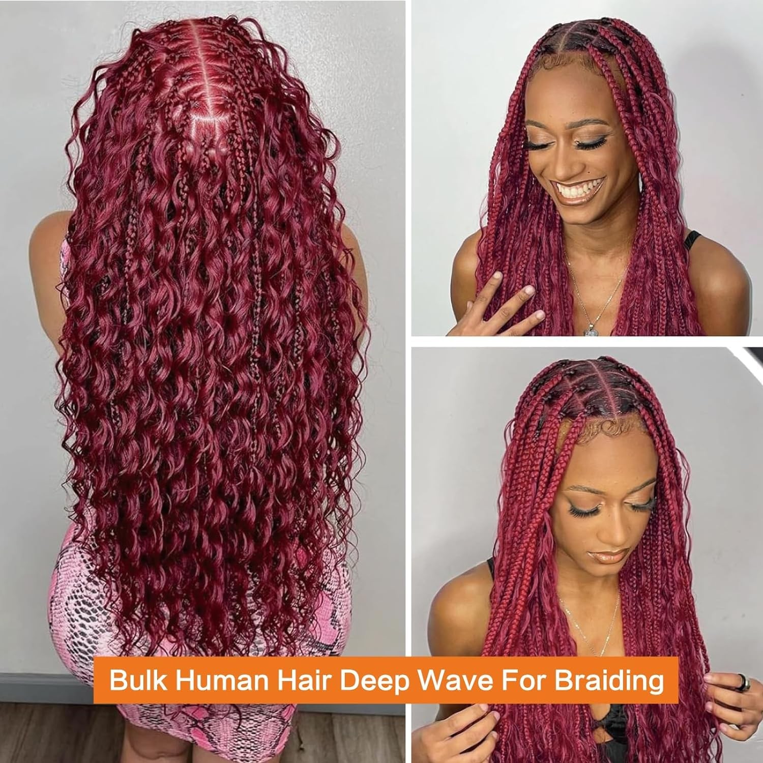 Giginger Burgundy 99J Deep Braiding Human Hair 2 Bundles Per 50G 20 Inch