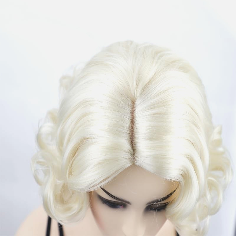 1920s Short Curly Blonde Wig woman synthetic costume hair cosplay actress stage