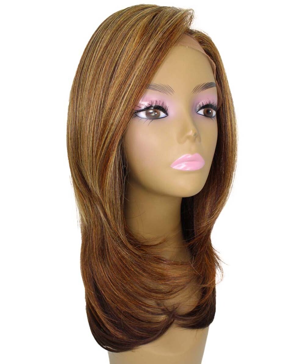 LUXLUXE Valona Straight 20 in 4X4 Hand Tied Lace Front Wig, Auburn Brown Blend