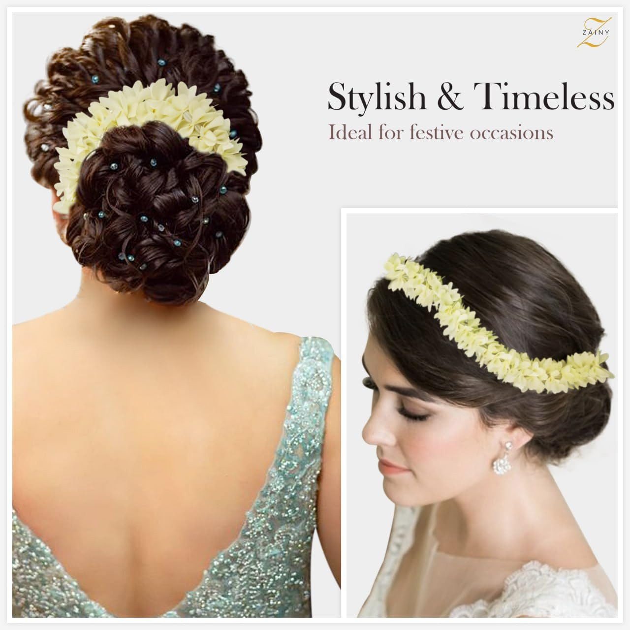 ZAINY 6 Pack Mogra Gajra for Hair Indian Bun, Artificial Fabric Jasmine Flowers
