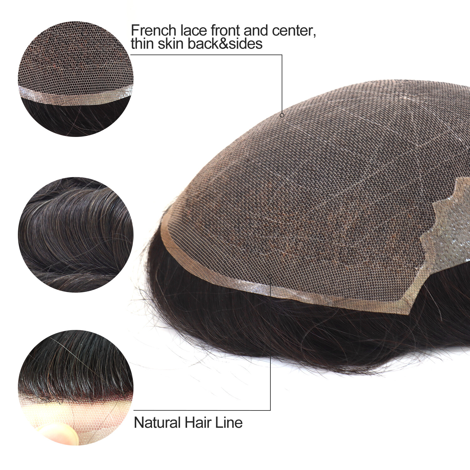 Toupee For Men Thin SkinLace Medium 100% Human Hair Replecement System Hairpiece