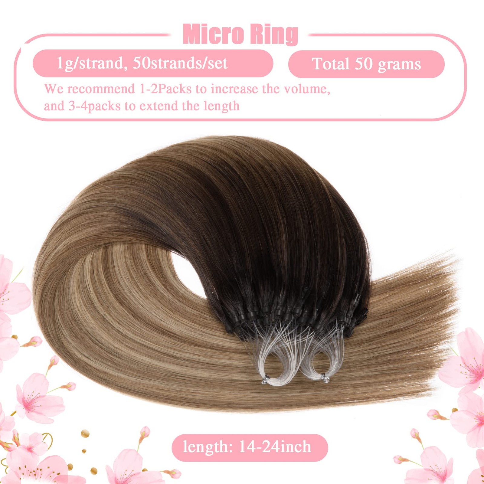 Senmy Microlink Hair Extensions Human Hair 16Inch 50G/Pack Micro Bead Hair