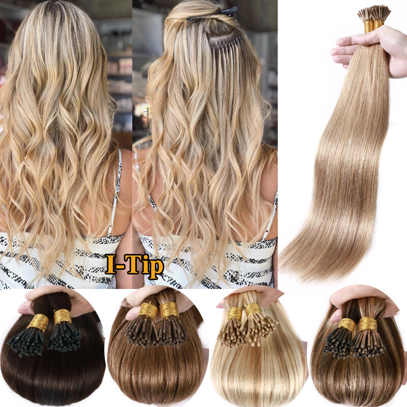 200 Strands Stick I-Tip 100% Real Human Hair Extensions Micro Ring Beads 100g US