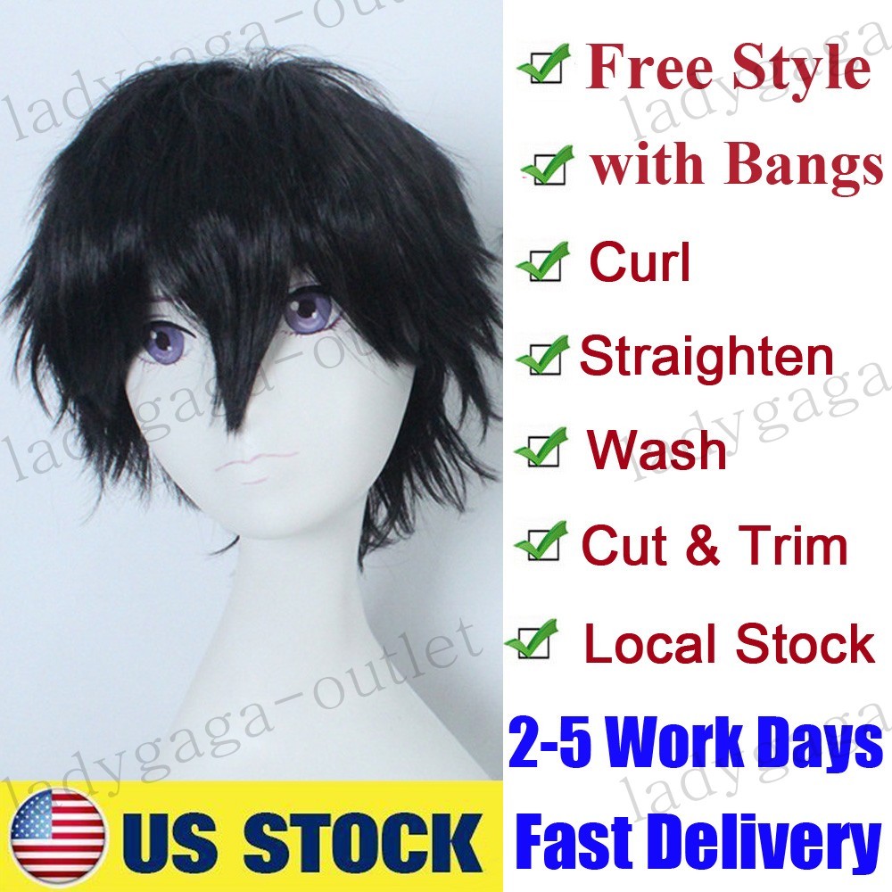 Cool Short Anime Cosplay Party Wig Fluffy Straight Full Hair Wig Women Men Boy A