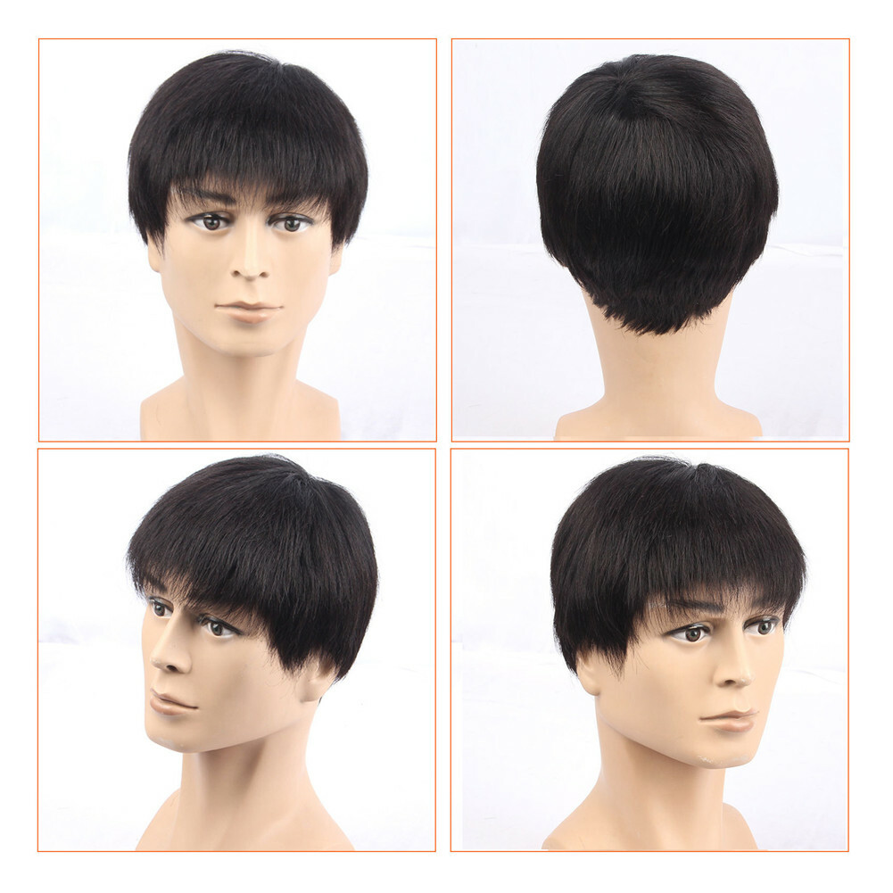Top 100% Natural Hair Short Full Hand-made Wig Genuine Men Hairpiece Toupee Wig